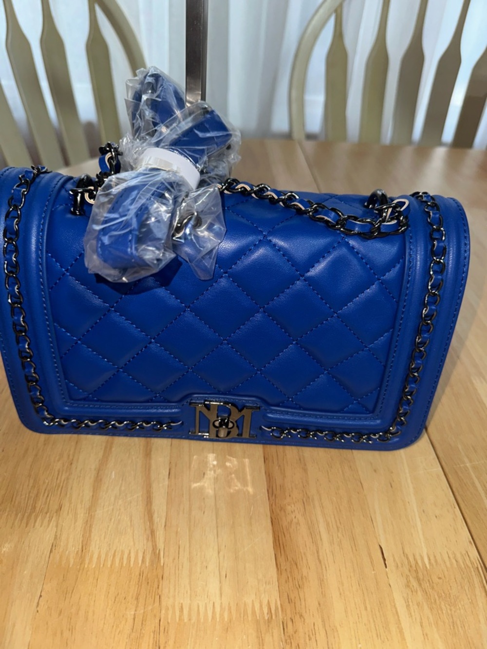 Badgley Mischka Royal Blue Quilted Chain Crossbody Bag